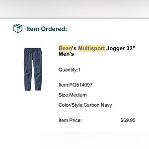 LL Bean Men’s Multisport Jogger 32 Navy